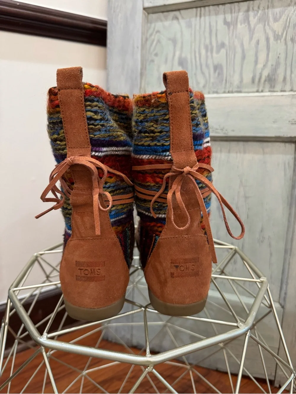 TOMS Brown Suede Nepal Boots 8.5 Colorful boho western native